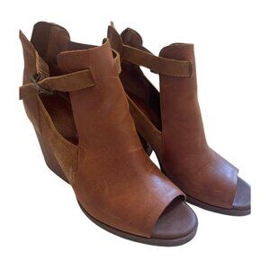 Korks Stella Leather Suede Peeptoe Ankle Booties Boots Sandals Womens 8.5 Heels